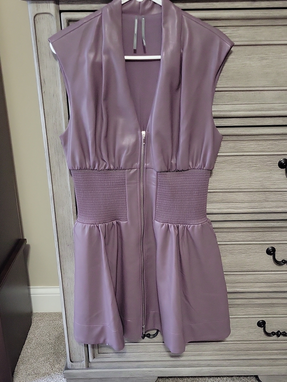 Anthropologie Tommie Faux Leather Zip-Front Dress in Eggplant